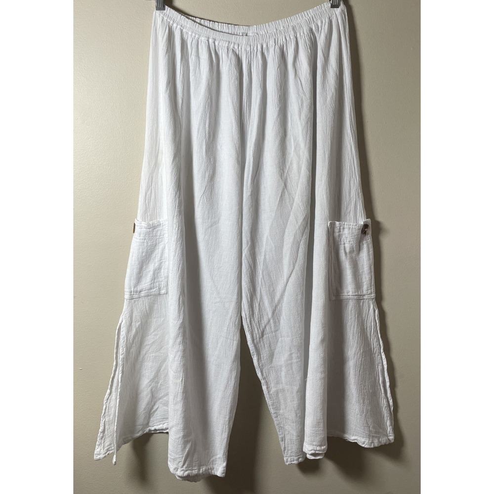 Cottonways Women's Size 3 White Gauzy Wide Leg Palazzo Cropped Pants Split Sides